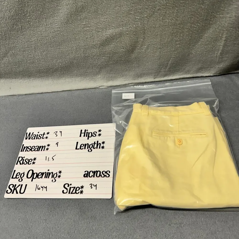 J Crew Shorts Broken In Regular‎ Fit Chino Coastal Yellow Mens 34 (34x9 ACTUAL)